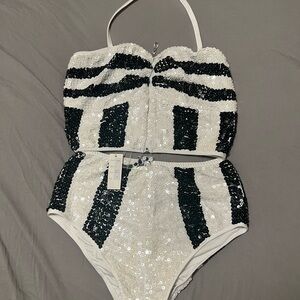 Sequin Halter Top and High-Waisted Shorts Set